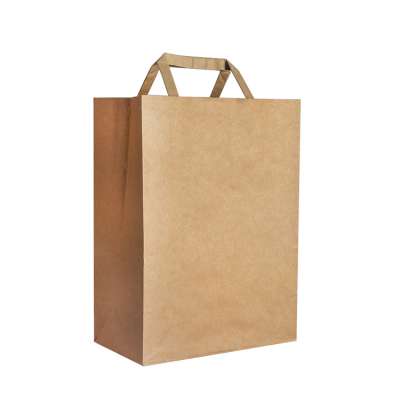 Wholesale durable accept logo custom printed brown kraft paper bags with flat handles