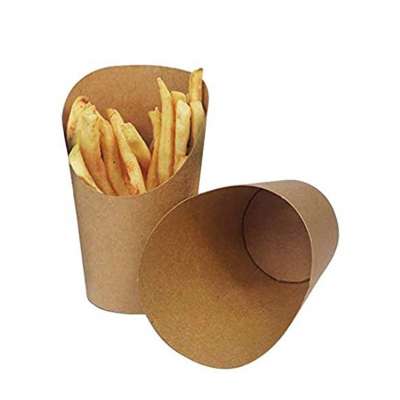 Wholesale custom logo printed disposable grease-proof takeaway baking French fries holder kraft paper cup