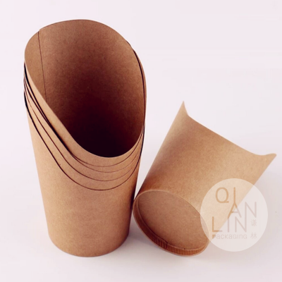 Disposable Take Out Single Sided Scoop Kraft Paper Cup For French Fries Chips Ice Cream Snakes