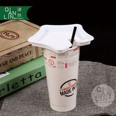 Disposable double wall white kraft paper coffee/milk cup with lid