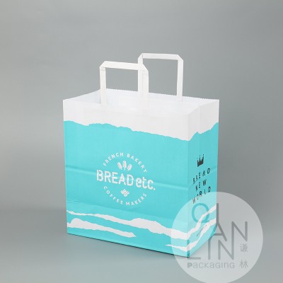 Grocery Merchandise Retail Take Away Reusable Kraft Shopping Paper Carrier Bag With Flat Handles