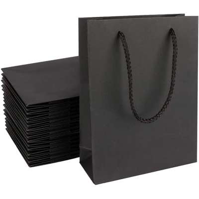 Promotion black custom color printed logo low MOQ craft packaging luxury paper bags